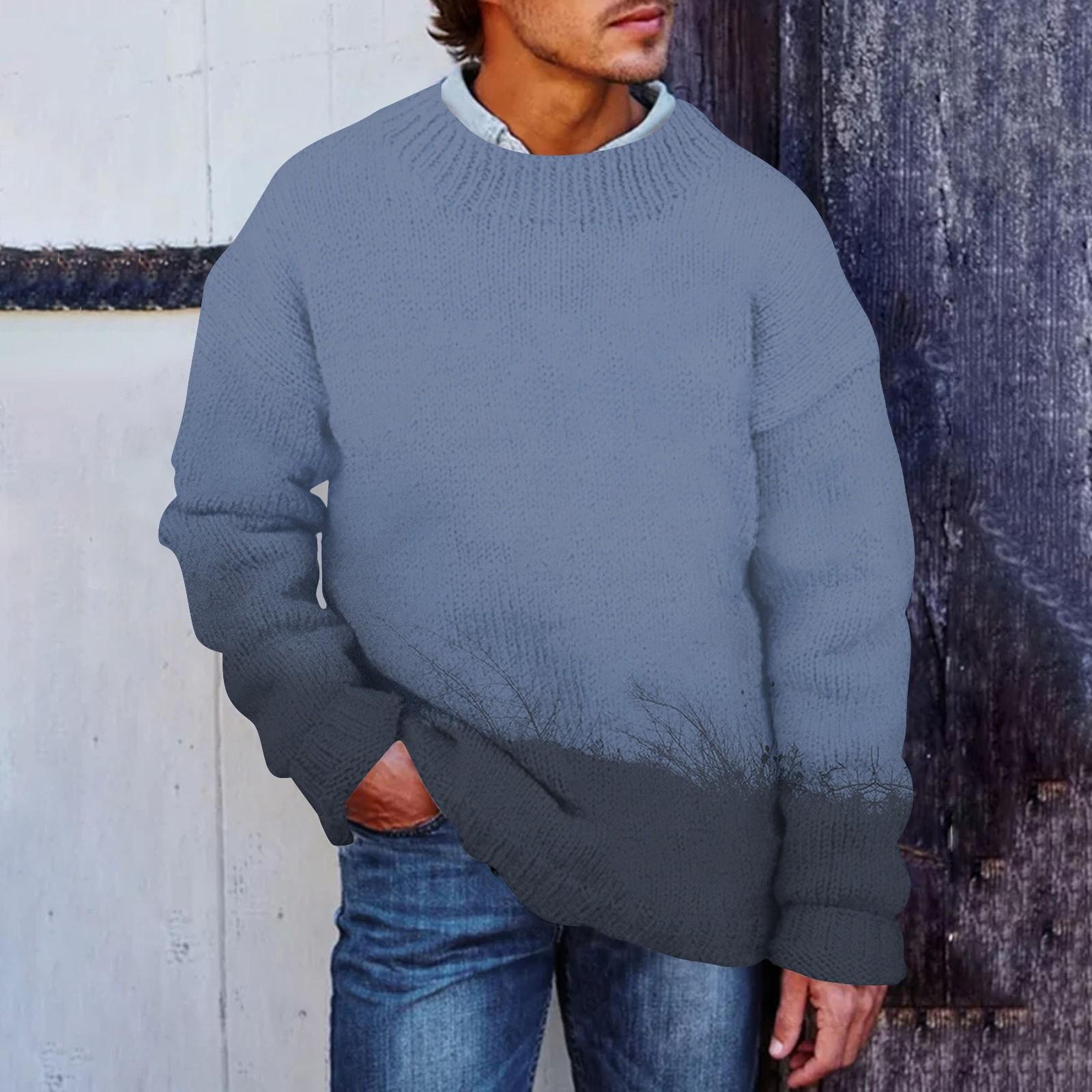 

Мужской принтованный искусственный свитер, толстовка с круглым вырезом, свободный топ с длинными рукавами XXL синий