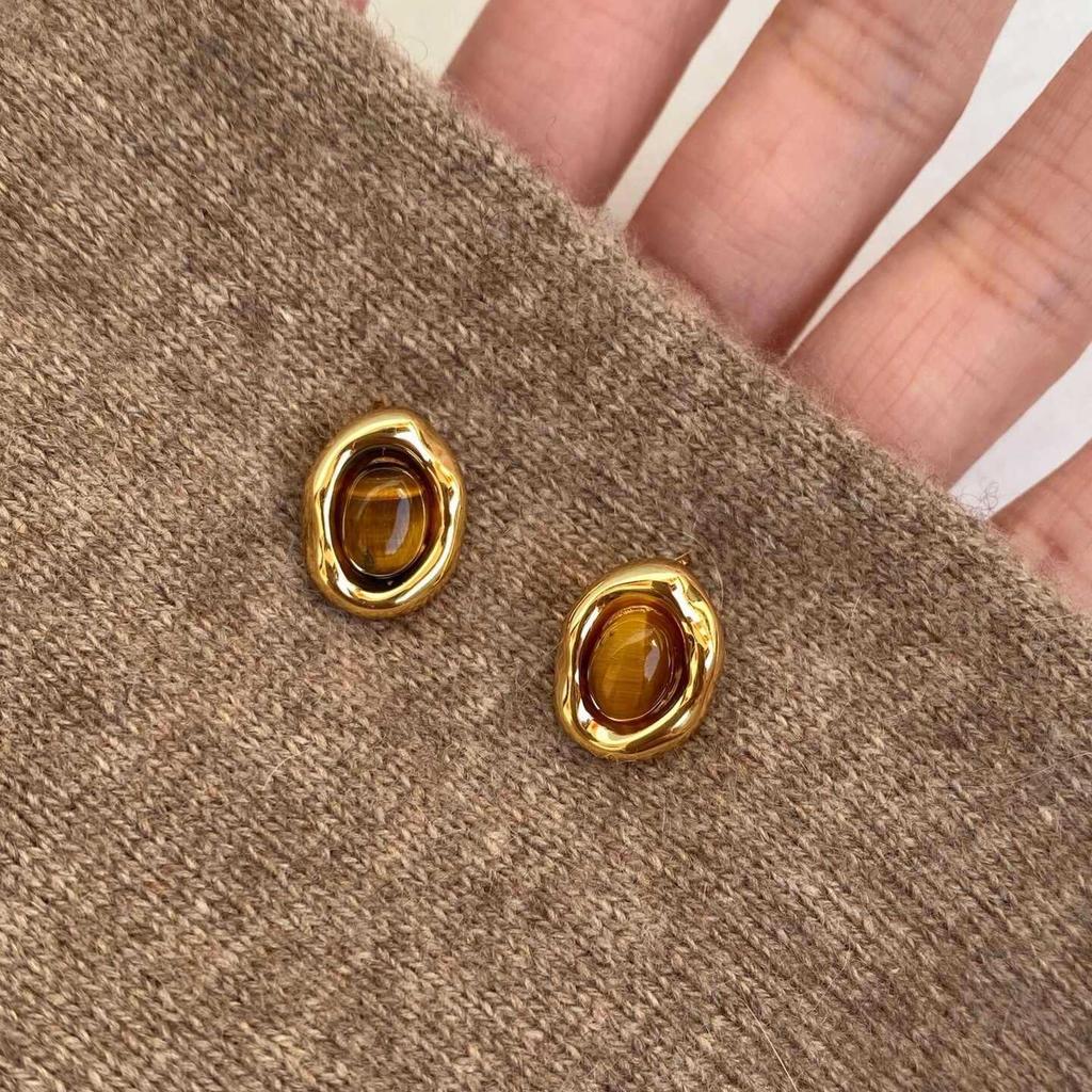 Silver needle same gold earrings women's light luxury high-end temperament pearl stud earrings retro new earrings