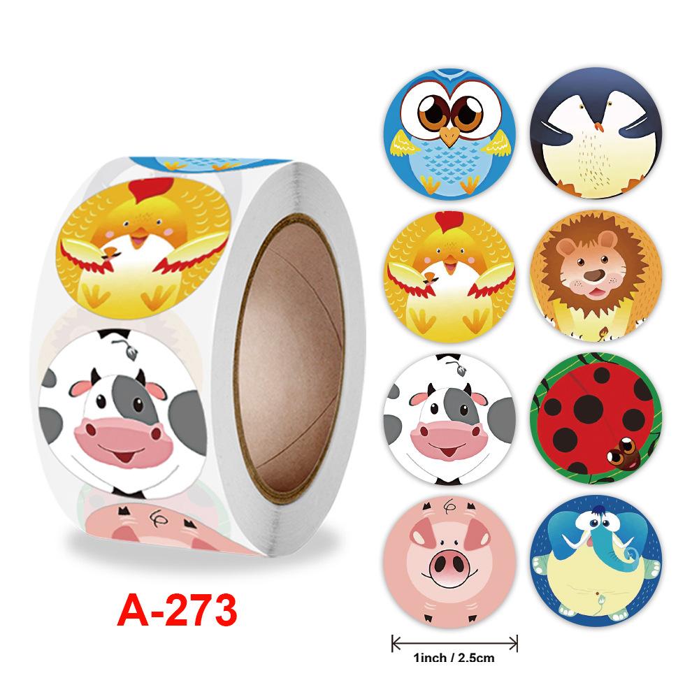 500Pcs Children's Cartoon Animal Stickers Baby Stickers Kindergarten Inspirational Little Red Flower Reward Roll Stickers