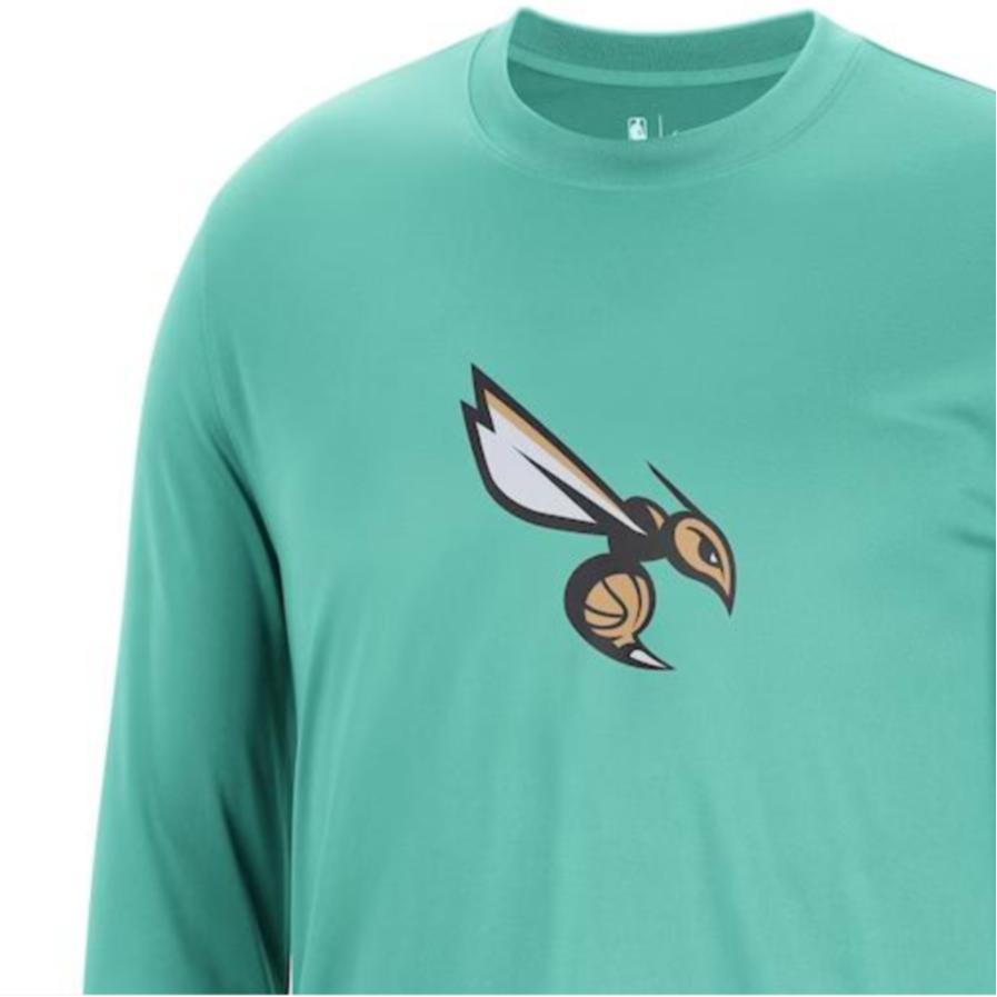 Jordan Charlotte Hornets Cartoon Pattern Letter Print Crew Neck City Edition Pre-Game Warm-Up Shooting Long Sleeve T-Shirt Men Tops Green DN8489-305