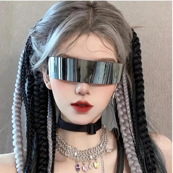 Y2K Future Warrior Rimless Sunglasses One Piece Lens Wrap Around Cyber Punk Futuristic Men Women Hip Hop Party Sun Glasses