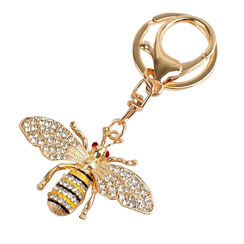 Diamond Studded Metal Bee Keychain Small Pendant Bag, Car Key Decoration Pendant, Trendy Retro Style