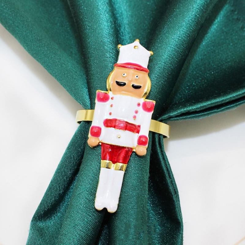 Festivalové slitinové kroužky na ubrousky vánoční voják design 6 ks odolný kuchyňský stůl prostírání nezbytnost