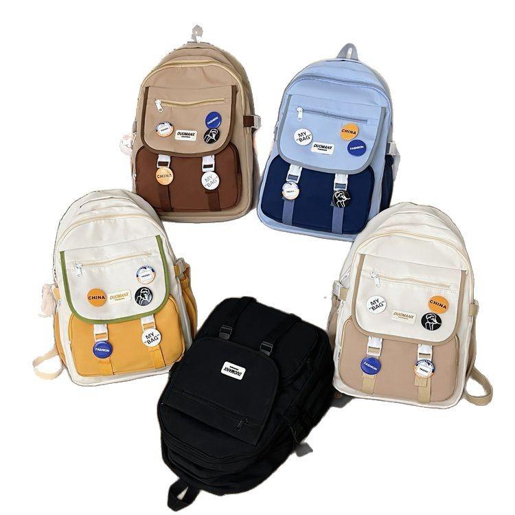 Schoolbag female ins Korean version girl versatile schoolbag lightweight solid color large capacity junior high school student computer backpack