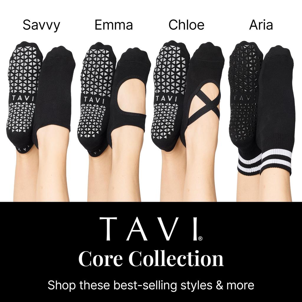 TAVI Aria Grip for and Crew Size M for Men and Women Socks, Non-Slip, Yoga, Pilates, Ballet, Athletic, Length, Ebony,