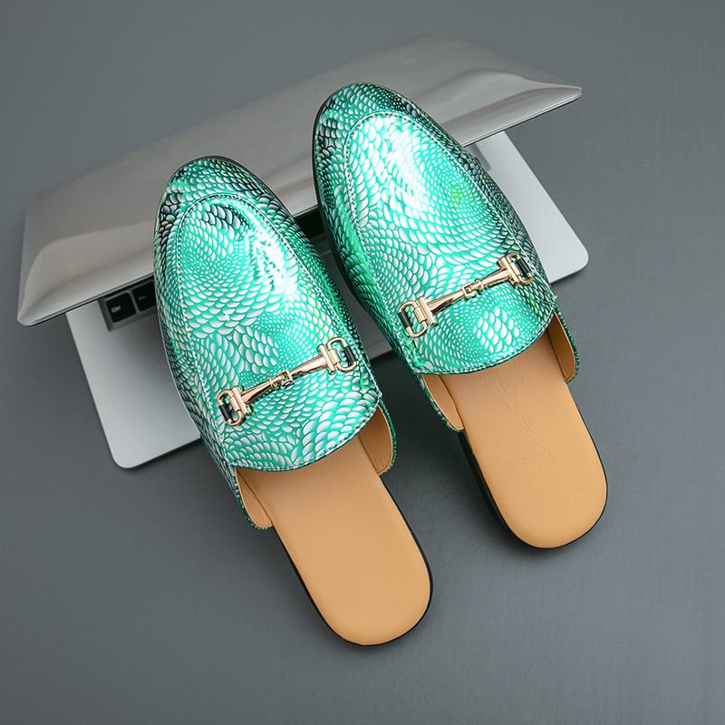 

Luxury Designer Brand Men Leather Half Slippers Loafers Shoes Summer Breathable Men Casual Shoes Slides Loafers Slippers 46 синий