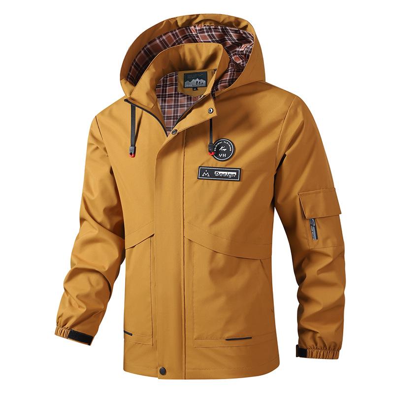 European Men's Casual Hooded Windbreaker Jacket with Detachable Hood, Plus Size.