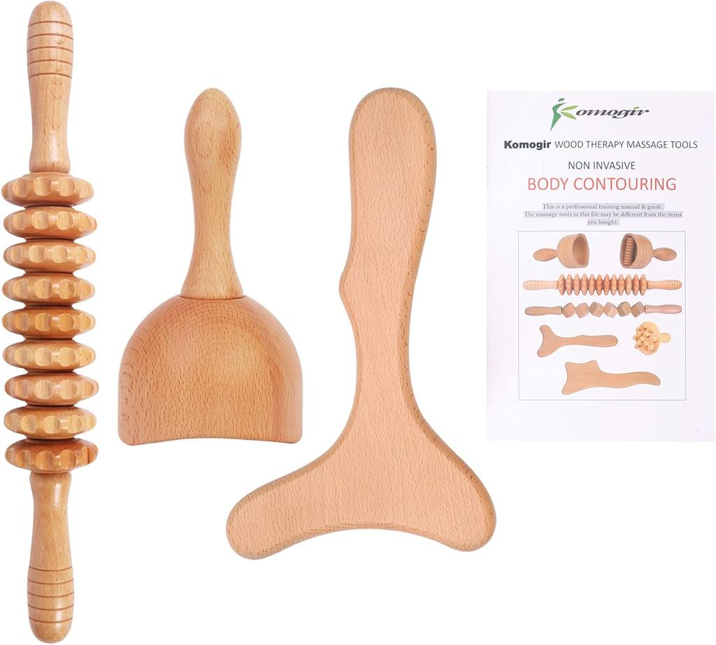 Wood Therapy Massage Tools 3-in-1, Lymphatic Drainage Massager, Wooden Massager for Maderoterapia, Anti-Cellulite, Body Sculpting & Contouring