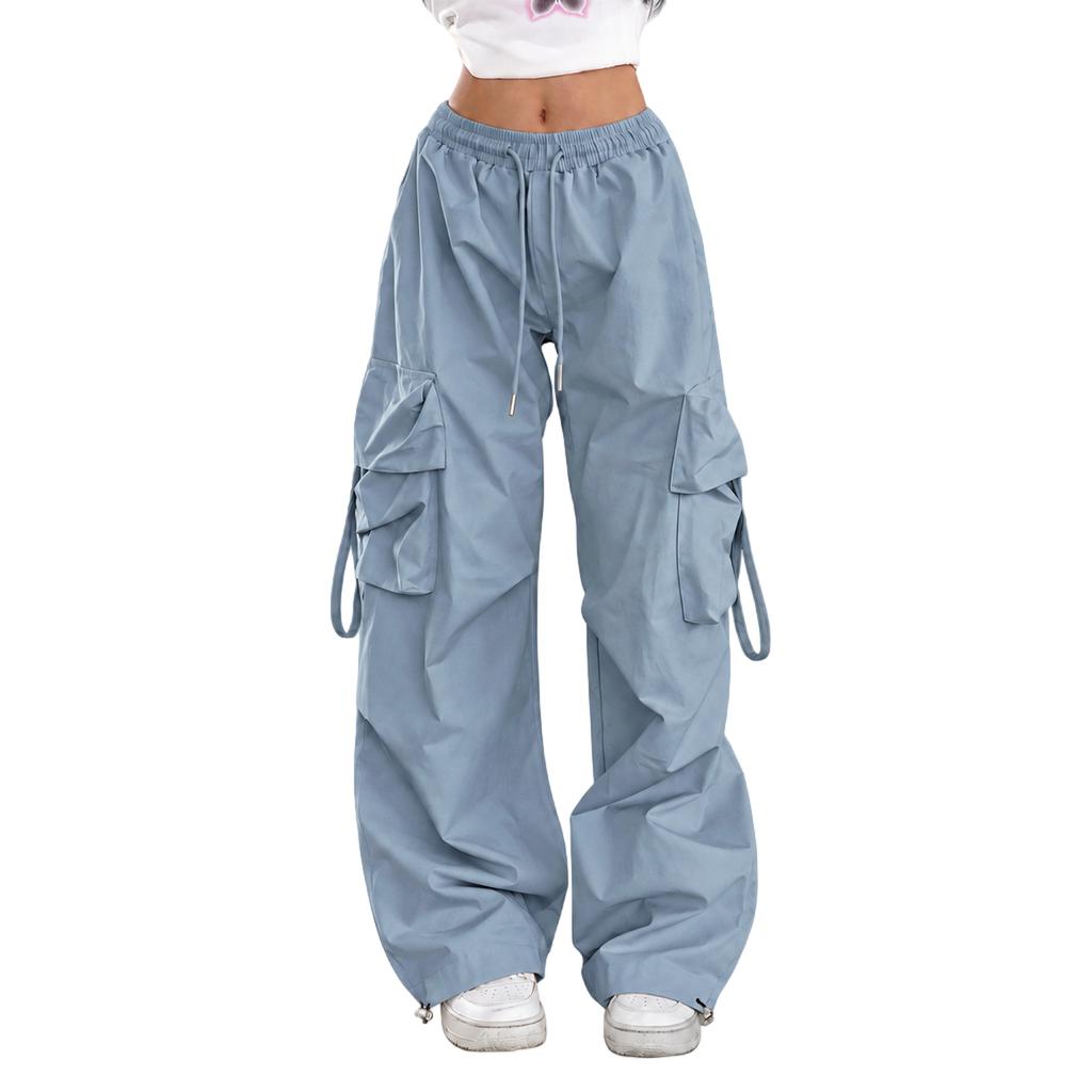 Women's High Street Cargo Pants, Loose Straight Wide Leg with Big Pockets, Vintage Casual Trousers