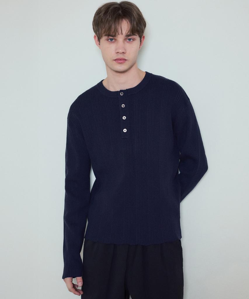 Wednesday Oasis Always Ribbed Henley Neck Washable Knit_Navy(Wc25_Kn04)