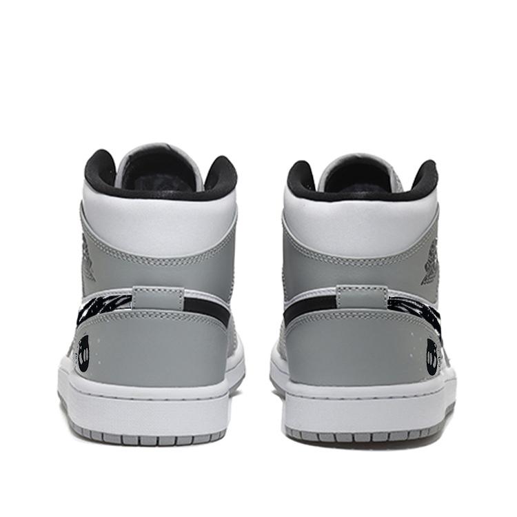 Jordan Air Jordan 1 Cushioning Slip Resistant Mid top Vintage Basketball Shoes Men's Gray White 554724-092(Team366-)