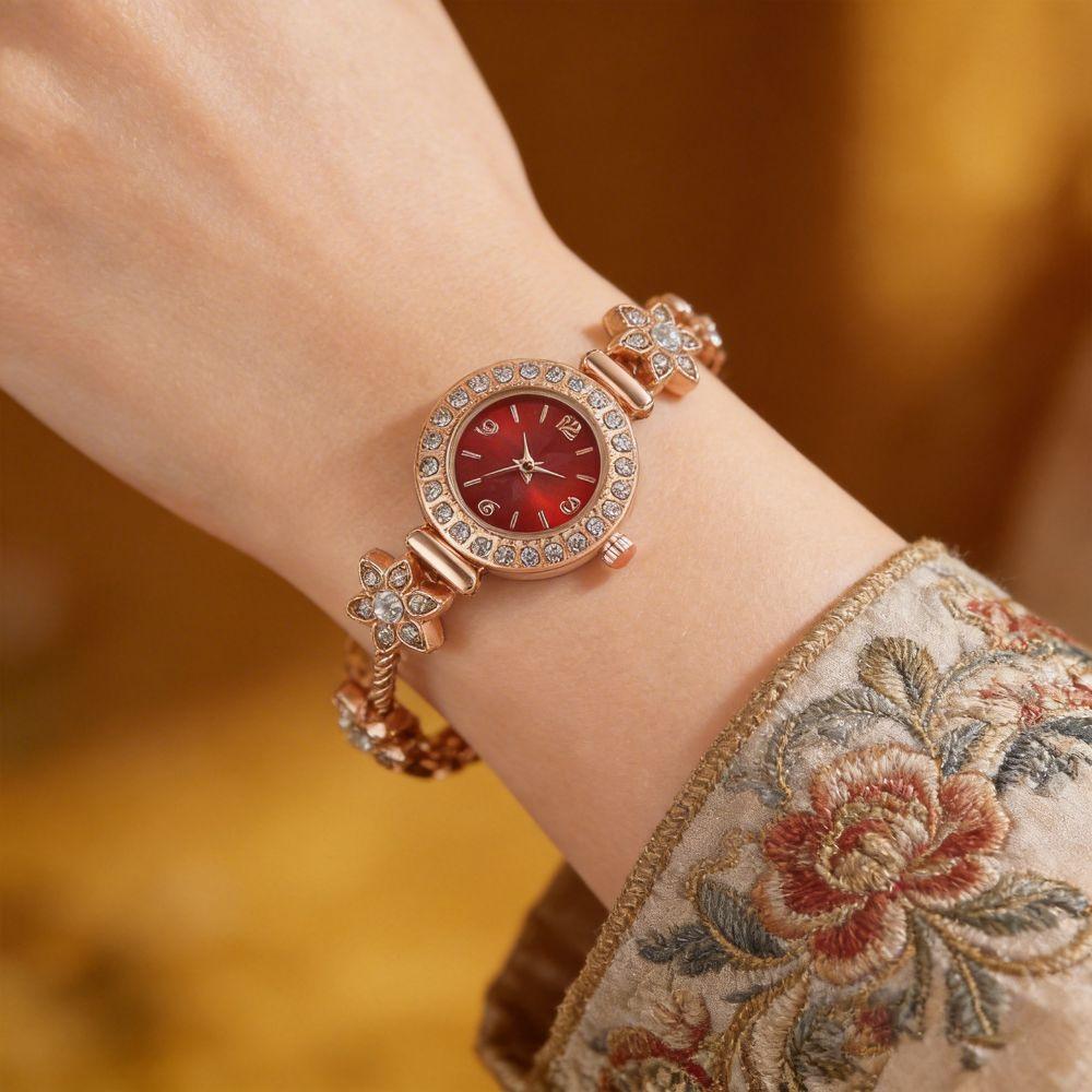 with Adjustable Bracelet Circle Shaped Watch Rhinestone Wrist Decoration Quartz Watches  Women Girl