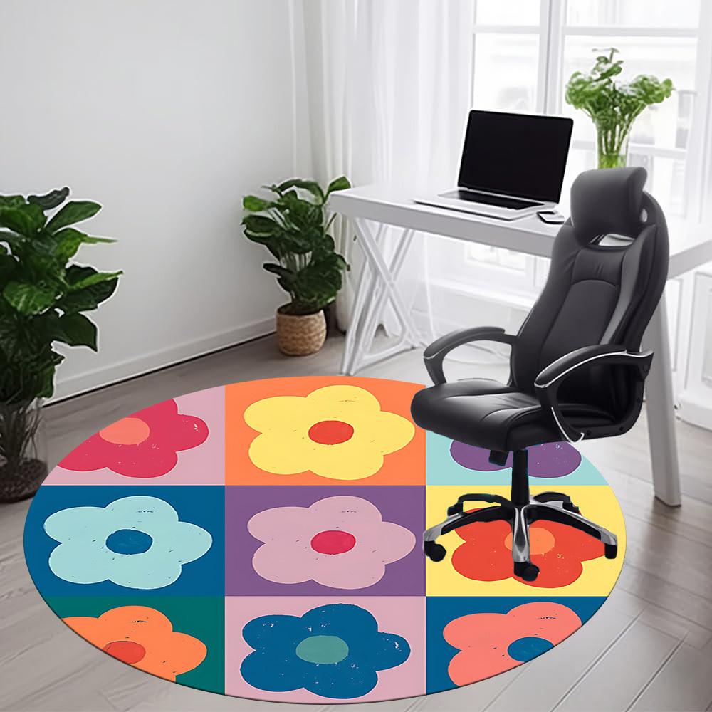 1PC Floral Pattern Office Round Area Rug, Mat Suitable For Office, Under Office Chairs Bedroom Living Room Home Decor, Room Deco