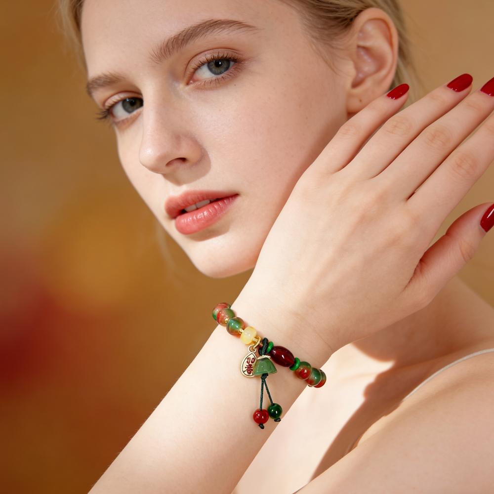 New Chinese Colorful Beaded Bracelet For Women Vintage Natural Stone Ethnic Handmade Chain Hand Rope Bracelet Jewelry Gift