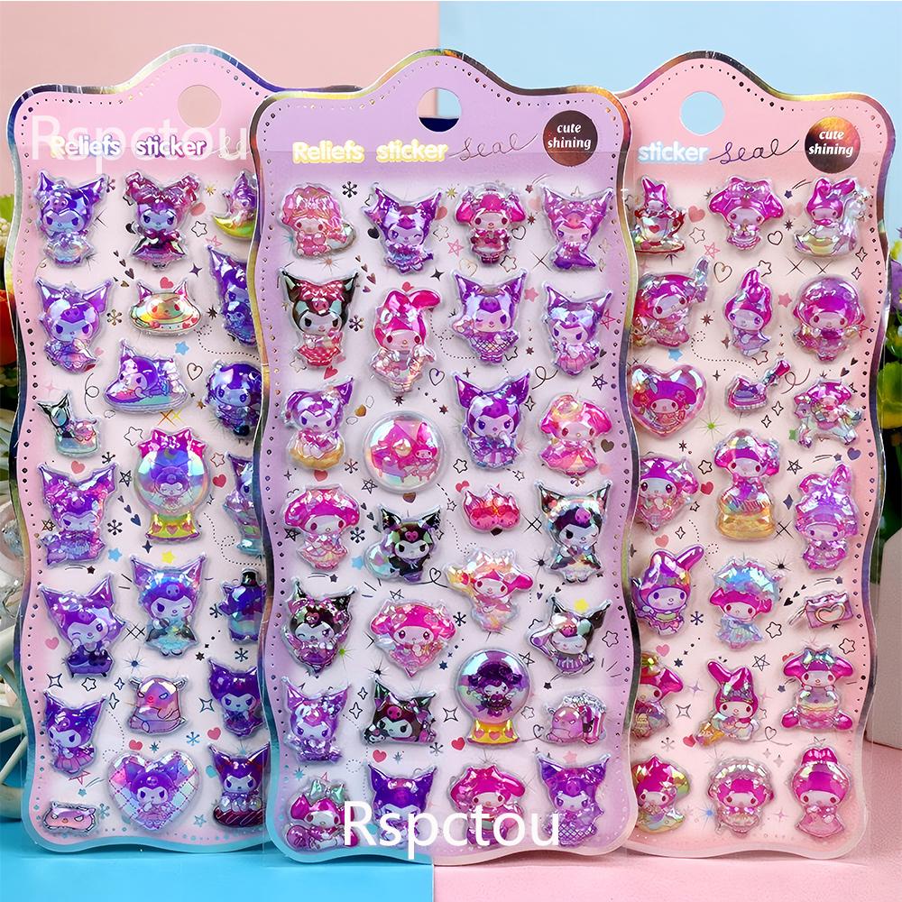 Cute Sanrio Series 3D Relief Stickers Aesthetic Decoration Decals Kawaii Cinnamoroll My Melody Kuromi Cartoon Bubble Sticker Toy
