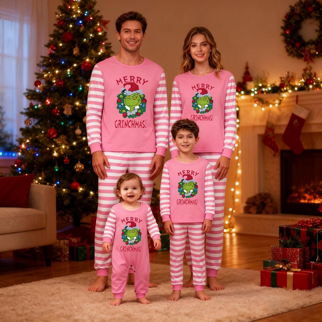 Print Cute Family Set Pajamas, Home Clothes, Family Set Long Sleeve Top Pants Set