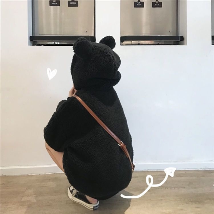 Winter Lamb Plush Coat Women's Teddy Bear Hoodie Women's Loose Jacket Women's College Style with Thickened Fleece