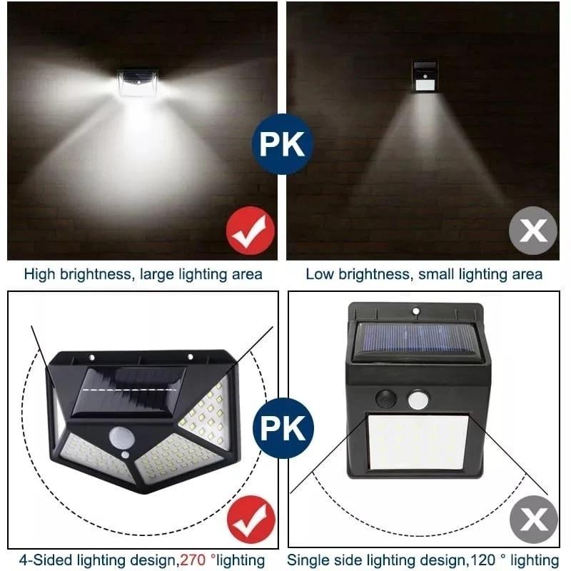100 LED Dış Mekan Güneş Enerjili Duvar Lambası Güneş Işığı ile Çalışan Spot Işığı PIR Hareket Sensörlü Su Geçirmez Merdiven Dış Duvar Bahçe Lambaları