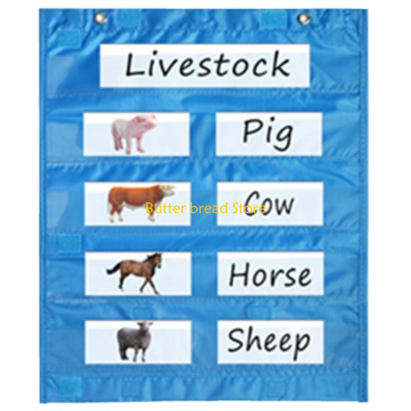 W89C Classroom Pocket Chart for Whiteboard, Pocket Chart for Daily Schedule, Activity, Class Demonstrations синий