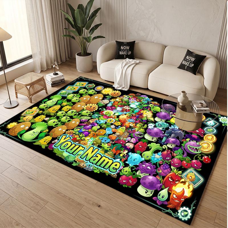 Tappeto in Cristallo Velluto con Testo Nome Personalizzato, Piante contro. Tappeto Decorativo Morbido Peluche Antiscivolo a Tema Zombie
