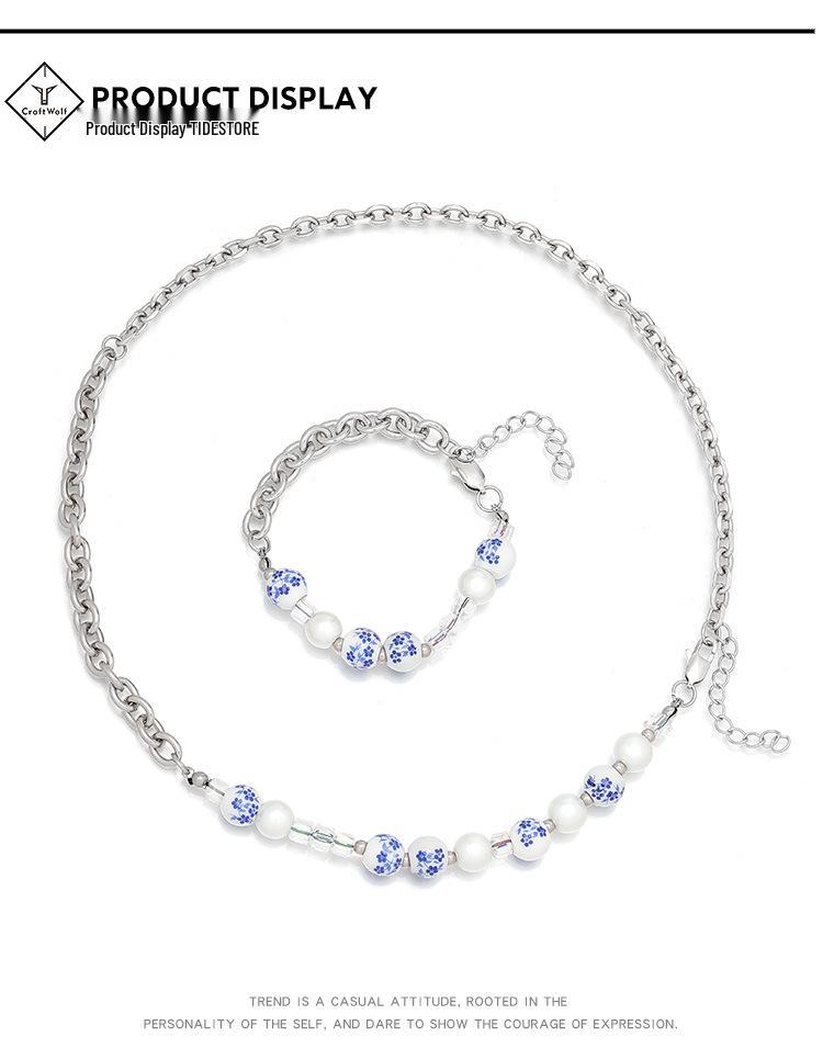Original Blue & White Porcelain Titanium Steel Clavicle Chain: Chinese Style Hip Hop Necklace for Men & Women