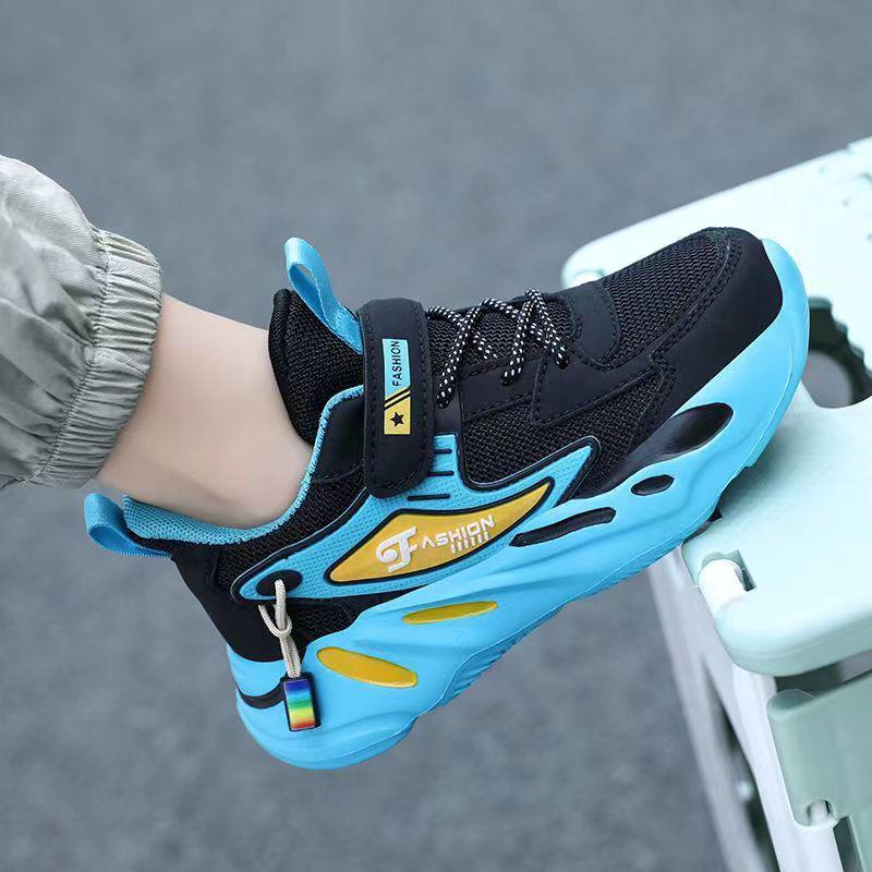 Athletische Schuhe für Jungen aus Mesh und Leder - Rutschfest, Abriebfest, Lässige Laufschuhe für Kinder, Frühjahrs- und Herbst-Schuljahreszeit.