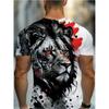Men's Abstract Ink Lion 3D Printed T-Shirt Cool Red Eyes Animal Graphic Tee Casual White Short Sleeve Crewneck Top Hip Hop Streetwear Summer Clothing