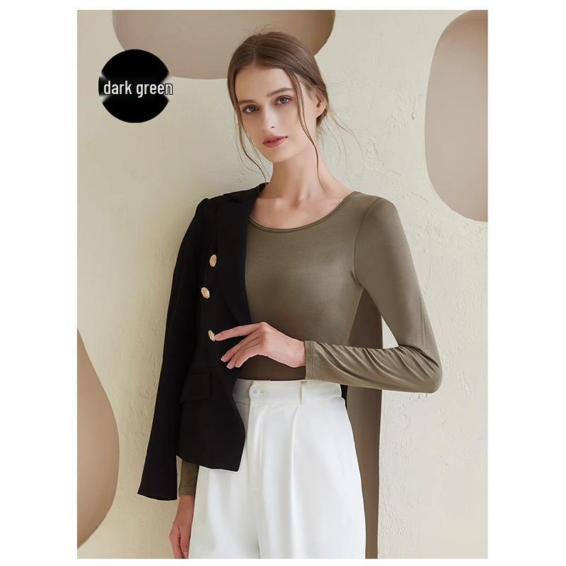 Modal Long-Sleeve Women's Base Shirt with Chest Pads, No Underwire, Integrated Cup, Autumn/Winter Outerwear & Sleepwear