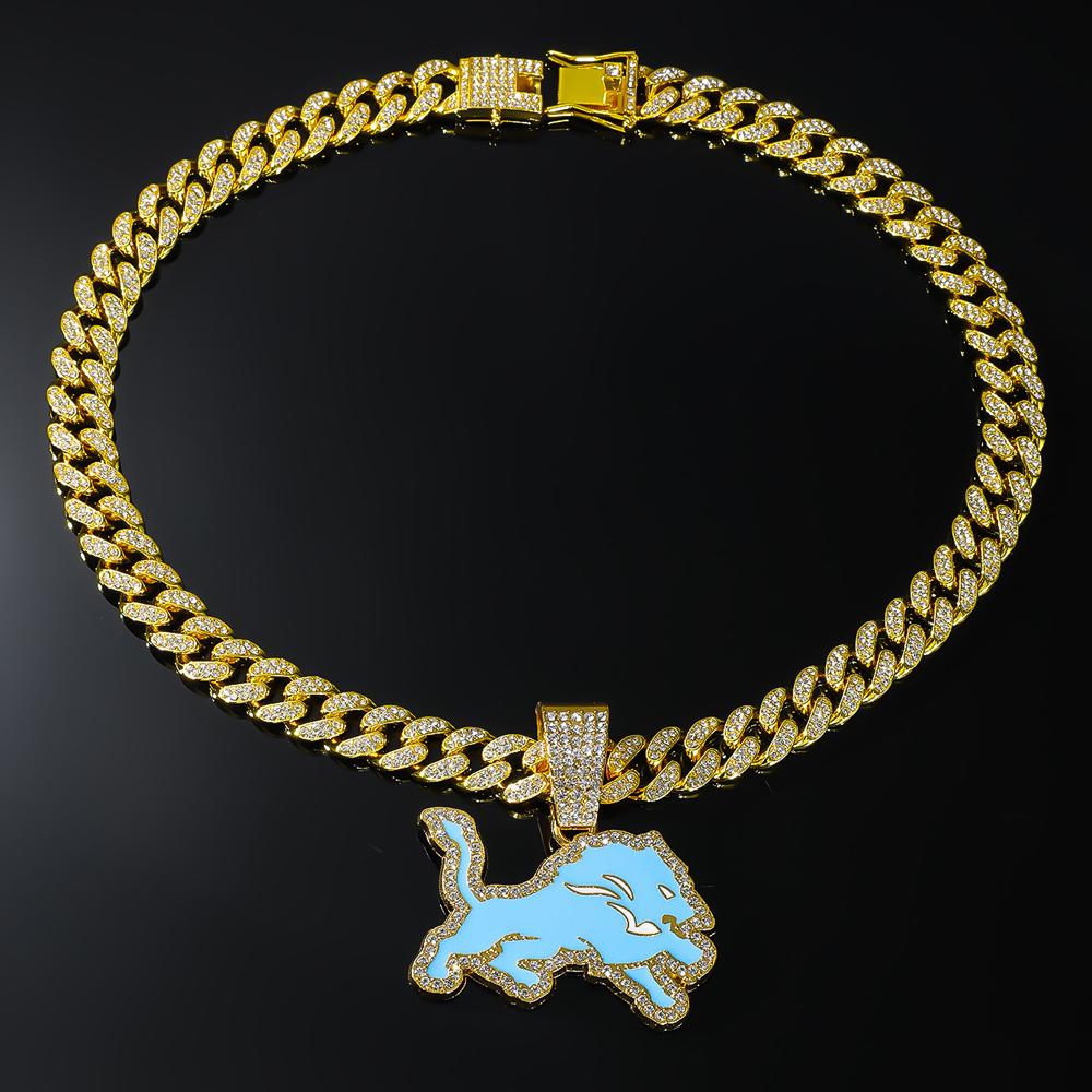 Herren Damen Hip Hop Blauer Wolf Anhänger Halskette Mit 13mm Kristall Kubanische Kette HipHop Iced Out Bling Halsketten Mode Charm Schmuck