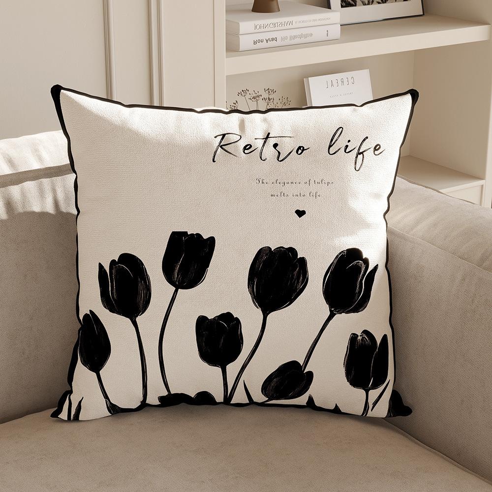 Modern Minimalist Decoration French Cream Style Sofa Pillow Living Room Cushion Black and White High-end Pillow Cover
