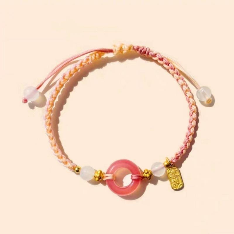 

Браслет с безопасной застежкой Женский ремешок для переноски Подруги Женский Имитация нефрита Персиковый цвет Ручной работы Студенческий подарок Нишевый стиль Ins [1] powder rope