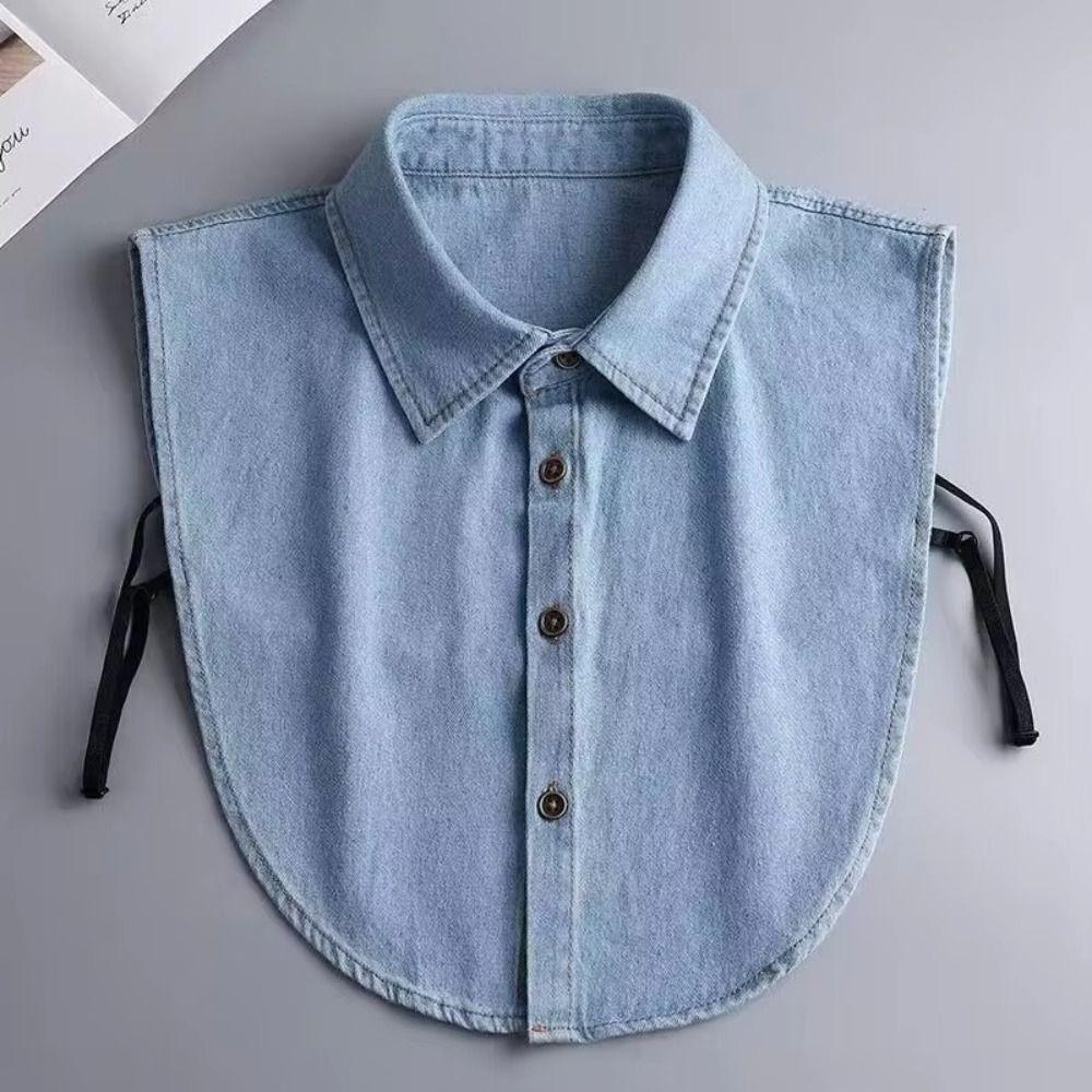 Cotton Denim Fake Collar Lapel Buttons Detachable Collar Versatile Women Fake Collar  Women