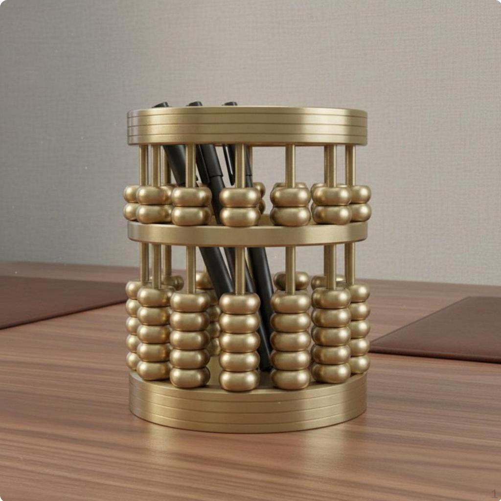 Copper Abacus Pencil Cup Business Gift Pen Holder Movable Beads Chinese Style Desk Ornament