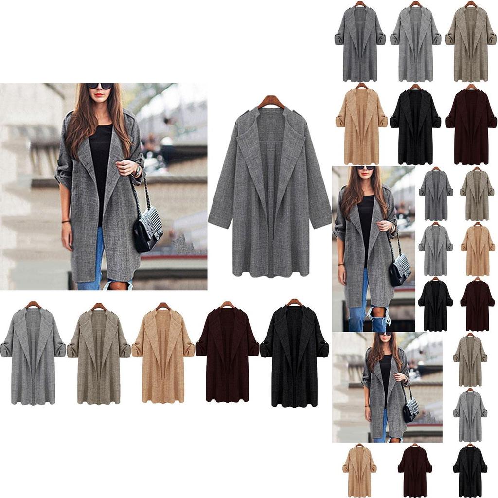 Elegant Women Long Waterfall Coat Jacket With Comfortable Loose Fit And Lapel Collar