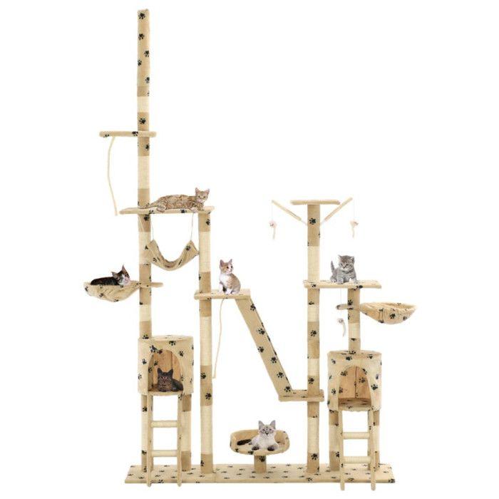 VidaXL Arbre à chat et griffoirs 230-250 cm Empreintes de pattes Beige