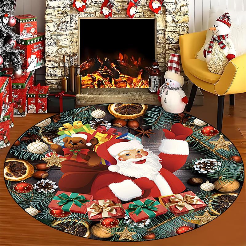 

1pc Christmas Round Rugs: Santa, Cabin, Merry Christmas Designs for Home Decor ,Christmas round carpet decoration.. 60cm
