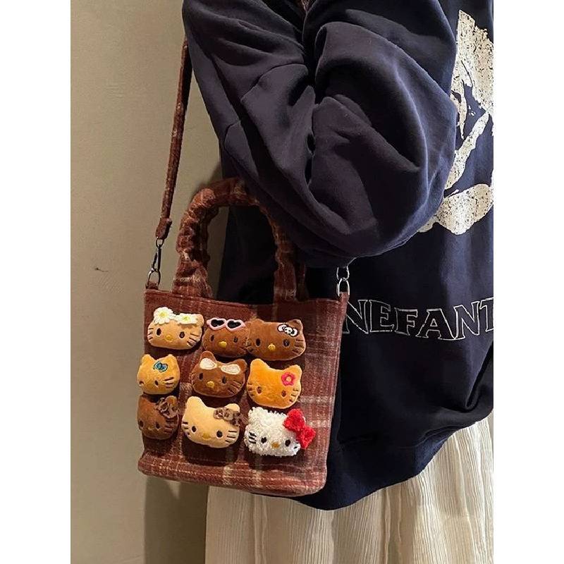 Cute Cat Canvas Crossbody Bag With Padded Shoulder Strap For Daily Use