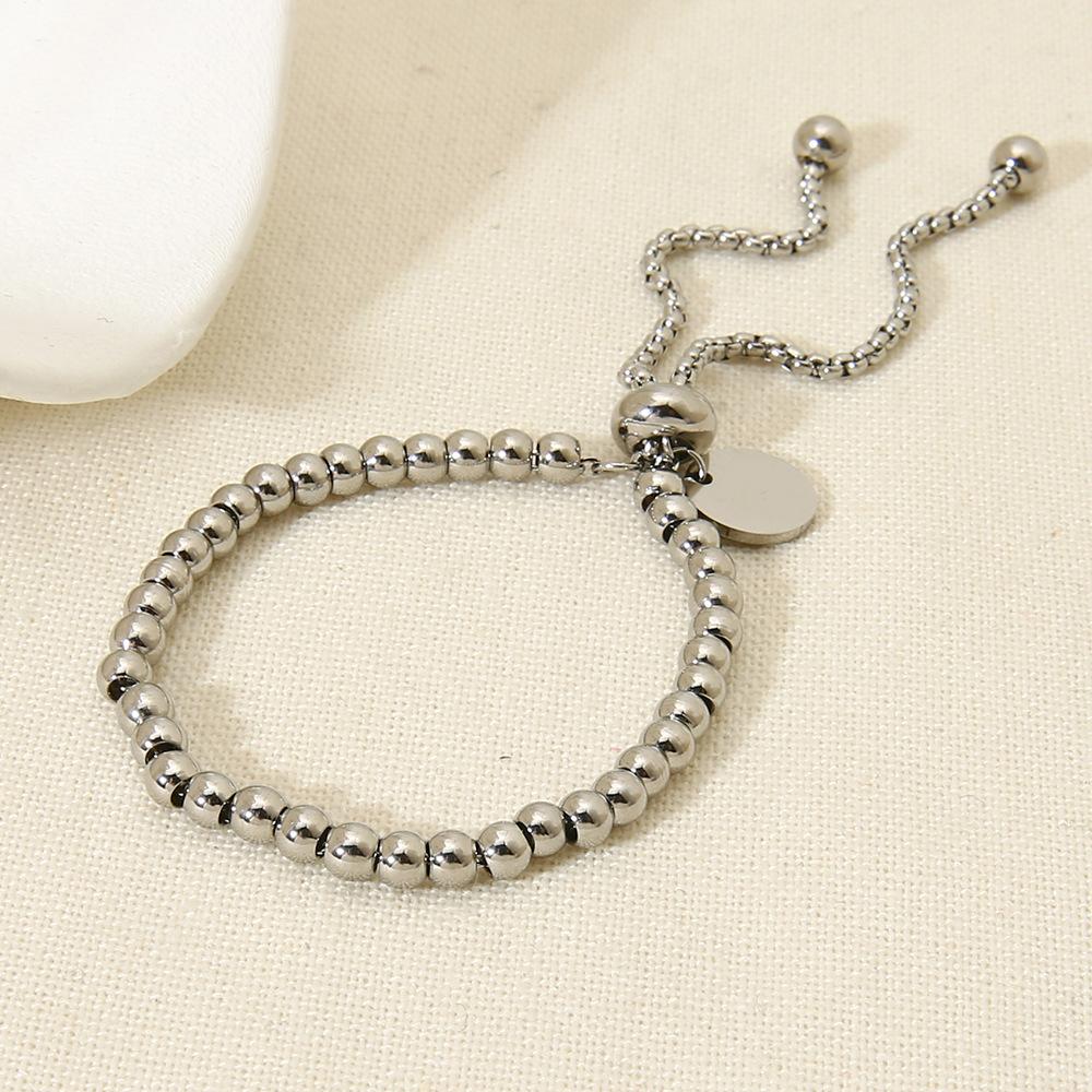 Popular Personalized 18K Gold Plated Round Tag Adjustable Round Bead Bracelet Stainless Steel Waterproof Niche Jewelry