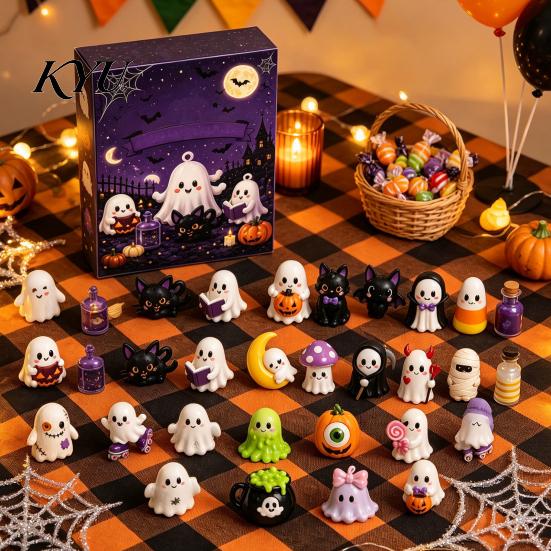 Hanging Halloween Decorations Advent Calendar 2026, 24 Days Countdown with 2D Flat Ghost Character Collection Acrylic Mini Figures, Collectible