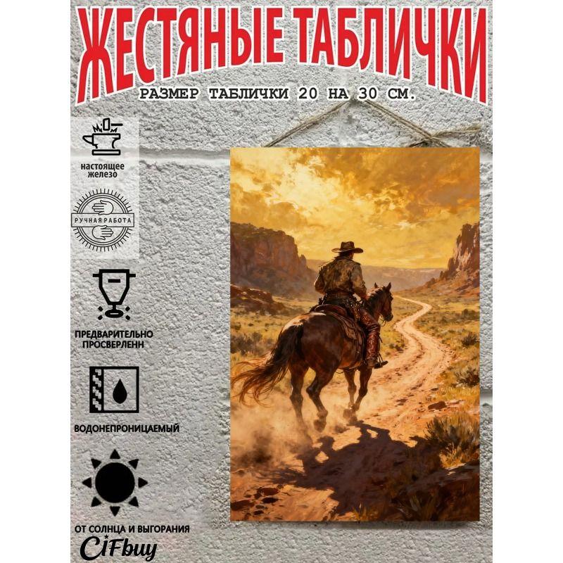 Cowboy on Horse Metal Tin Sign 20x30cm Rustic Wall Decor
