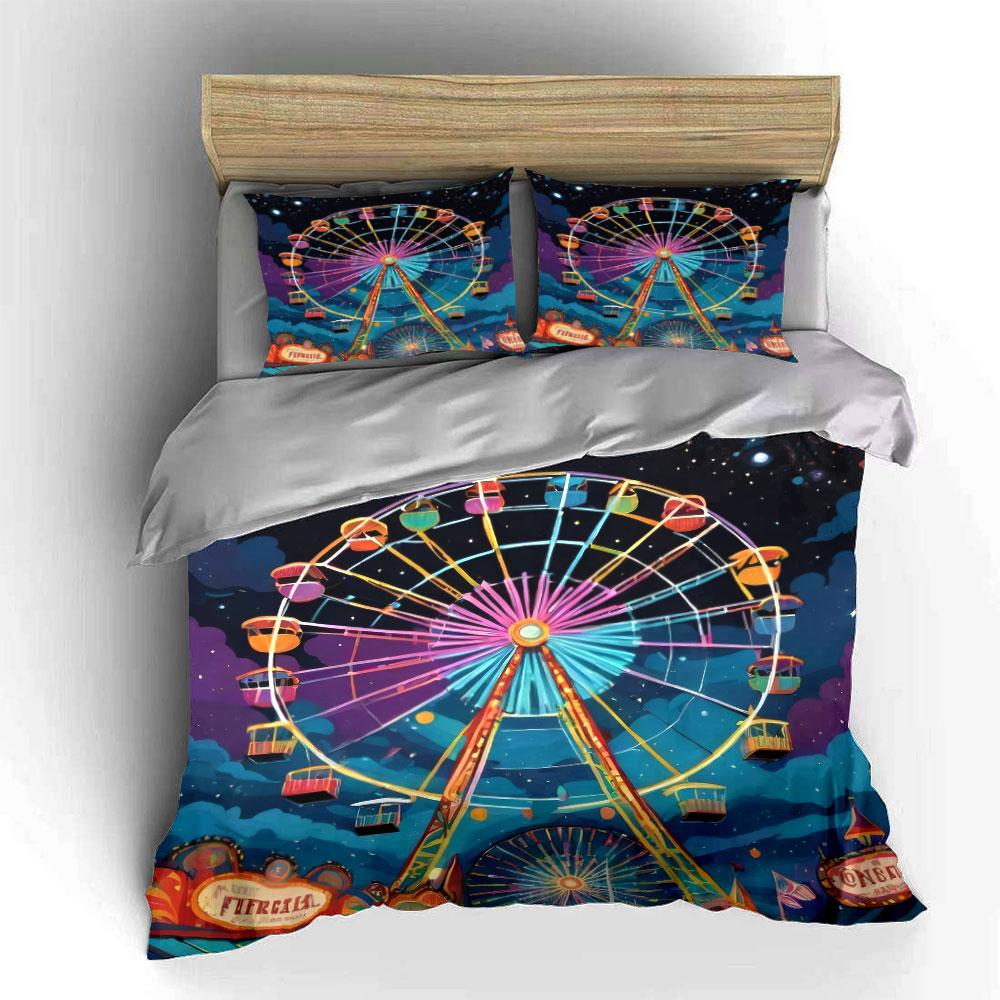 Colorful Ferris Wheel Art Set Soft Comfortable Duvet Cover Bedding Set Included 1*Duvet Cover & 2*Pillowcases, Gift