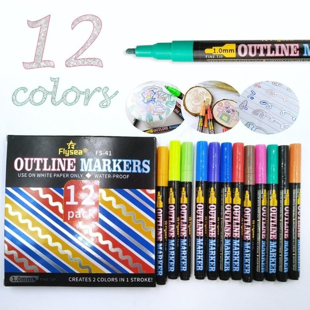Multicolour Dual-Line Highlighter DIY Acrylic Paint Pens New Metallic Paint Markers  Glass Ceramic