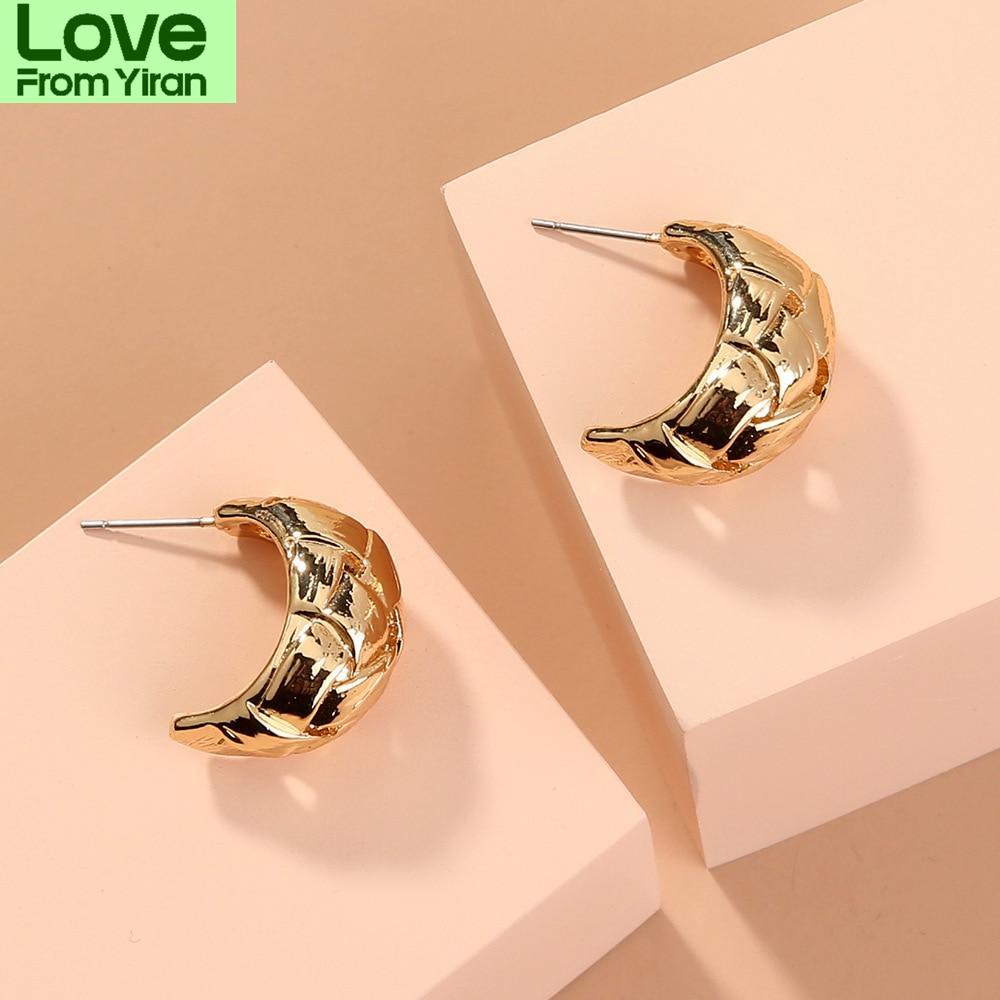 Open Wide Textured Hoop Earrings For Women Chunky C Shaped Twist Circle Earrings Statement Round Earrings Geometric Jewelry