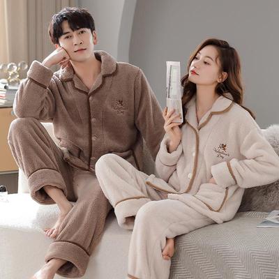 Cozy Winter Fleece Pajama Set for Couples - Thick Velvet Homewear for Women and Men