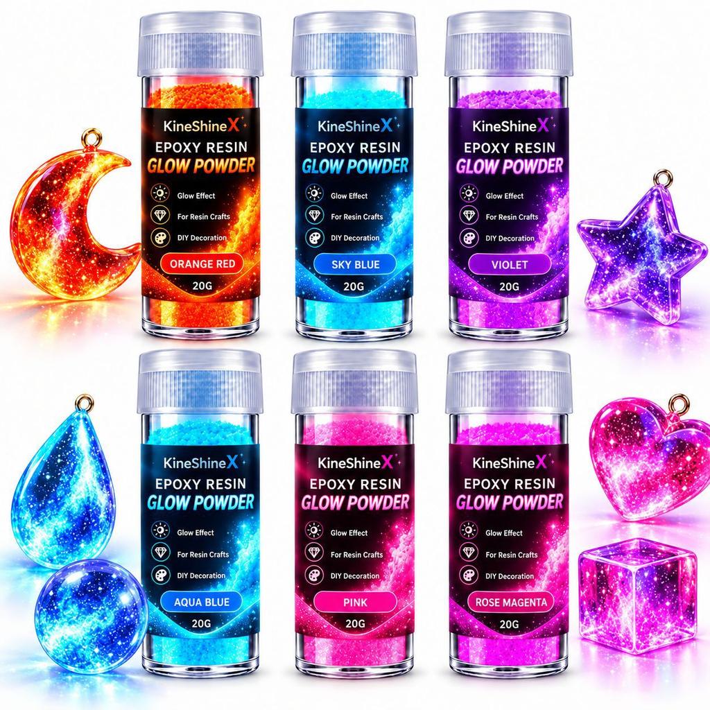 Glow in The Dark Resin Pigment Powder, 6 Bottles Ultra Fine Luminous Powder for Epoxy Resin Casting & Handmade Crafts