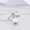 C-Girls Pearl Shop Natural Freshwater Pearl 7.5mm White Cute Rabbit Necklace Pendant with 5A Grade CZ Diamond (2 Colors) Perfect for Parties, Gifts,