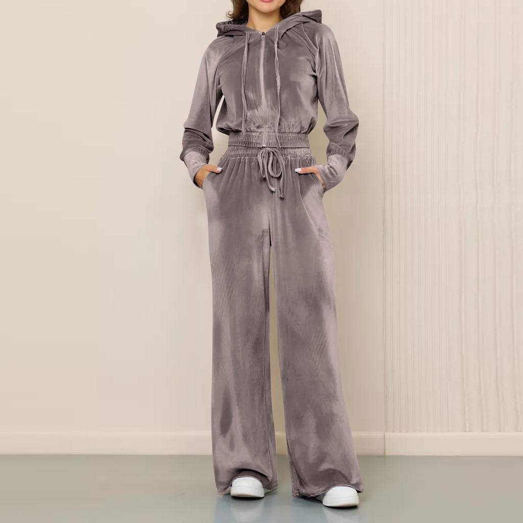 Set din două piese, casual, pentru femei, cu fermoar, cardigan, pantaloni, pantaloni