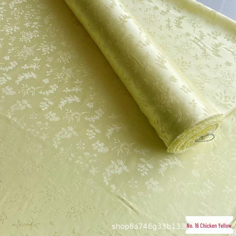 Golden Branch & Leaf Jacquard Sand-Wash Silk Fabric for Chinese Style Hanfu & Cheongsam Dresses