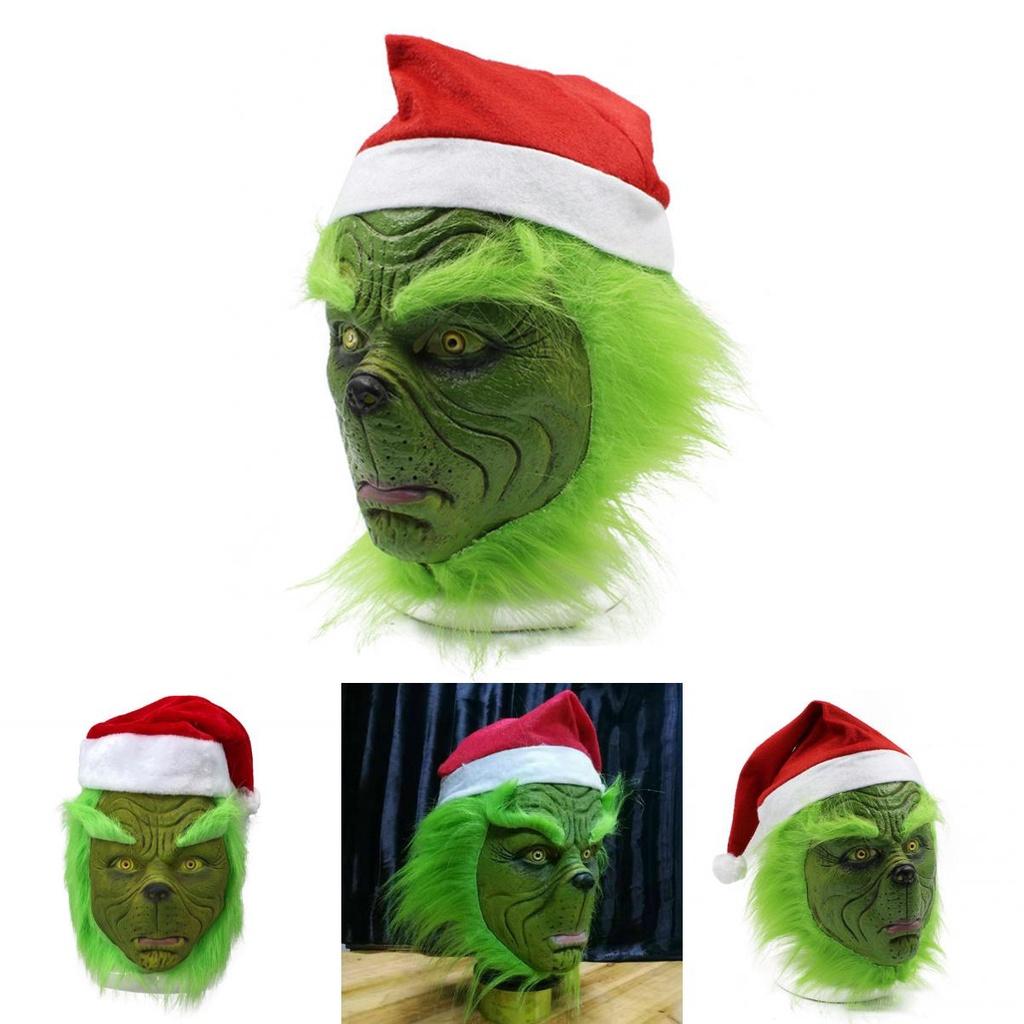 Rascal Green Monster The Grinch Mask With Christmas Hat For Adult Cosplay Fun