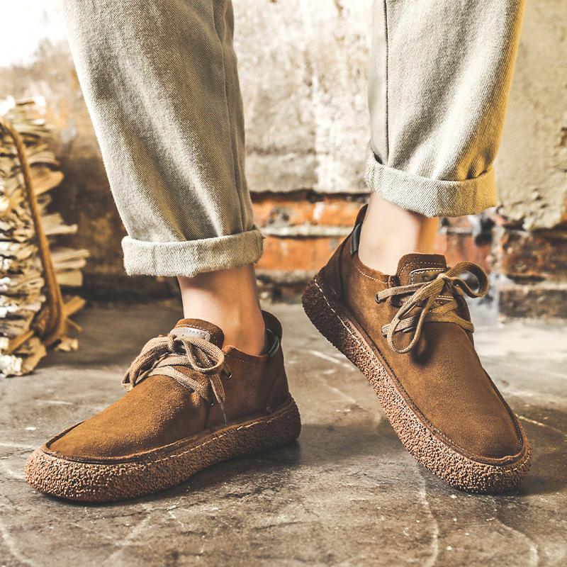 Autumn Shoes for Men Cow Suede Leather Casual Shoes Lace-up Flat Skateboard Shoes Fashion Sneaker